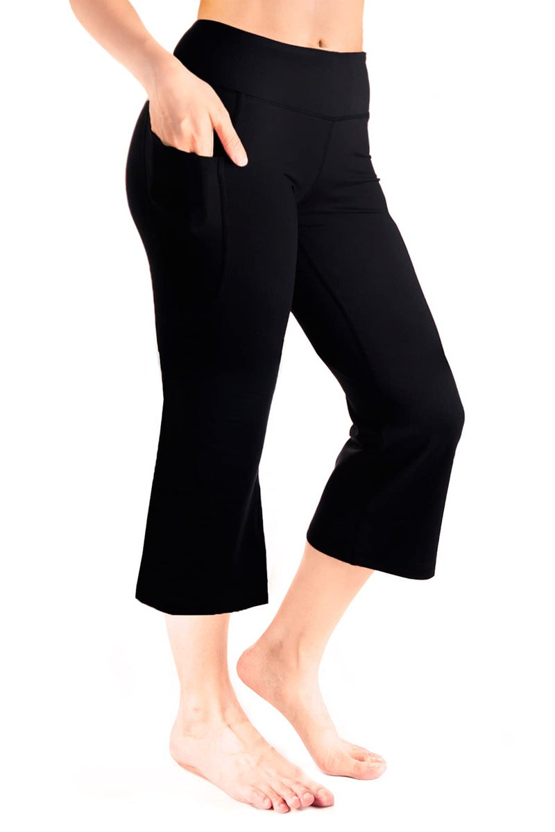Yogipace Women's Cropped Flare Yoga Pants Capri Length Lounge Pants with Side Pockets,YCW1403,22",Black,Size M - Image 1